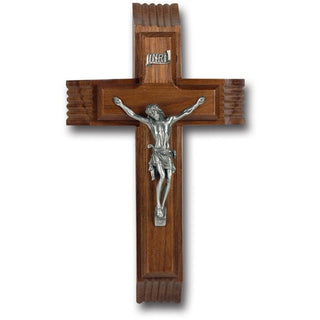 10" Walnut Sick Call Crucifix with Genuine Pewter Corpus