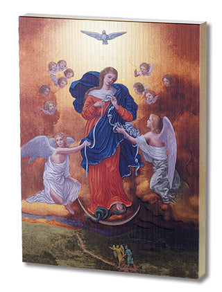 Our Lady Untier Of Knots Lrg Gold Embossed Wood Plaque