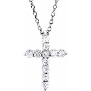 14K White 1/4 CTW Natural Diamond Cross 16-18" Necklace