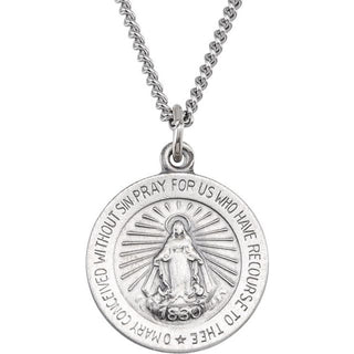 Sterling Silver 15 mm Miraculous Medal 18" Necklace