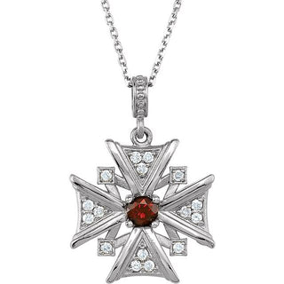 Sterling Silver Natural Mozambique Garnet & 1/6 CTW Natural Diamond 18" Necklace