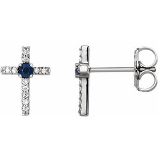Platinum Lab-Grown Blue Sapphire & .05 CTW Natural Diamond Cross Earrings