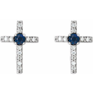 Sterling Silver Natural Blue Sapphire & .05 CTW Natural Diamond Cross Earrings