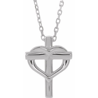 14K White Youth Cross with Heart 15" Necklace