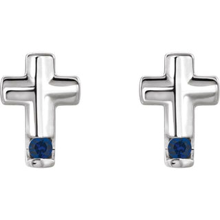 14K White Natural Blue Sapphire Cross Earrings