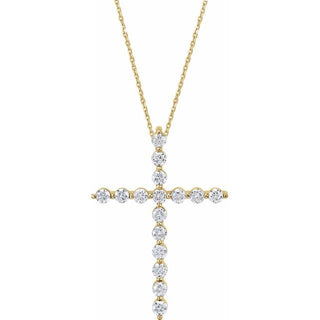 14K Yellow 1 3/8 CTW Natural Diamond Cross 18" Necklace