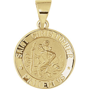 14K Gold 15 MM Hollow Round St. Christopher Medal