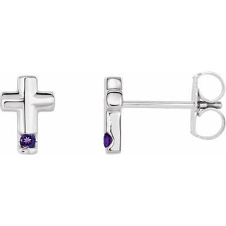 Platinum Natural Amethyst Cross Earrings