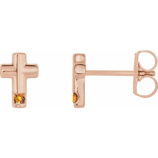 14K Rose Natural Citrine Cross Earrings