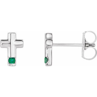 Platinum Natural Emerald Cross Earrings