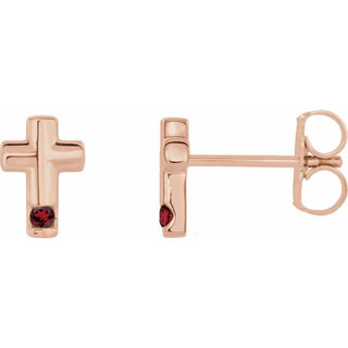 14K Rose Natural Mozambique Garnet Cross Earrings
