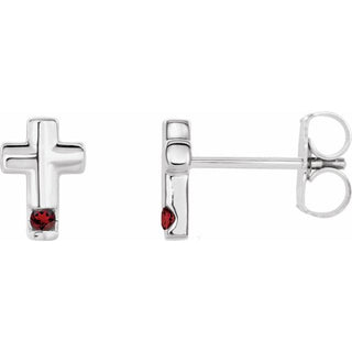 Sterling Silver Natural Mozambique Garnet Cross Earrings