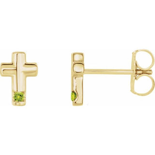 14K Yellow Natural Peridot Cross Earrings