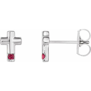 14K White Natural Ruby Cross Earrings