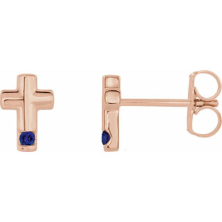 14K Rose Natural Blue Sapphire Cross Earrings