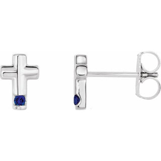 Platinum Natural Blue Sapphire Cross Earrings