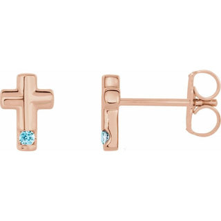 14K Rose Natural Blue Zircon Cross Earrings