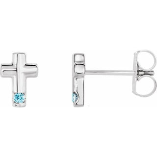 Sterling Silver Natural Blue Zircon Cross Earrings