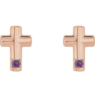 14K Rose Natural Alexandrite Cross Earrings