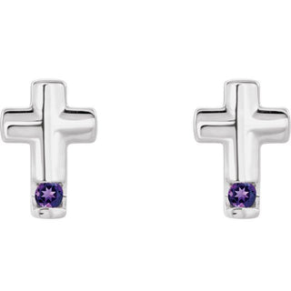 Platinum Natural Amethyst Cross Earrings
