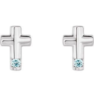 Sterling Silver Natural Aquamarine Cross Earrings