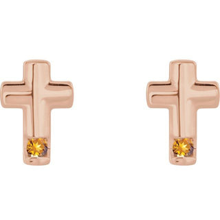 14K Rose Natural Citrine Cross Earrings