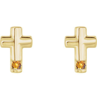 14K Yellow Natural Citrine Cross Earrings