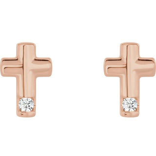 14K Rose .03 CTW Natural Diamond Cross Earrings          