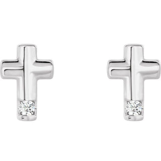 14K White .03 CTW Natural Diamond Cross Earrings          