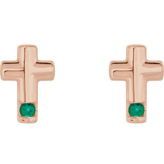 14K Rose Lab-Grown Emerald Cross Earrings