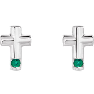 Sterling Silver Lab-Grown Emerald Cross Earrings