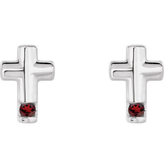 Sterling Silver Natural Mozambique Garnet Cross Earrings