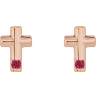 14K Rose Natural Ruby Cross Earrings