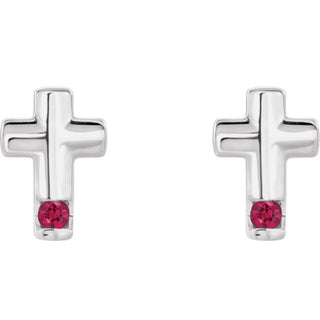Sterling Silver Natural Ruby Cross Earrings