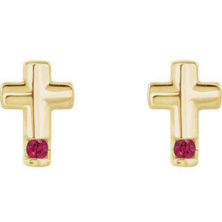 14K Yellow Natural Ruby Cross Earrings