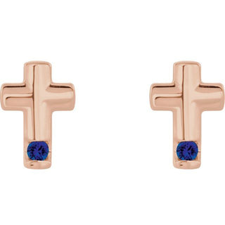 14K Rose Natural Blue Sapphire Cross Earrings