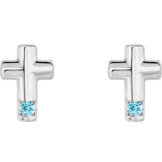 Sterling Silver Natural Blue Zircon Cross Earrings