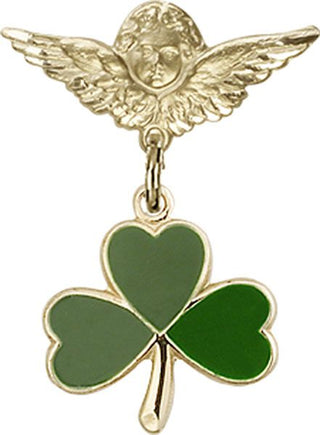 14kt Gold Filled Small Angel w/Wings Shamrock Baby Badge
