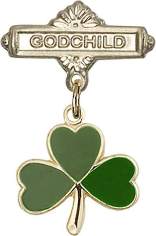 14kt Gold Filled Godchild Shamrock Baby Badge