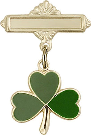 14kt Gold Polished Badge Pin Shamrock Baby Badge