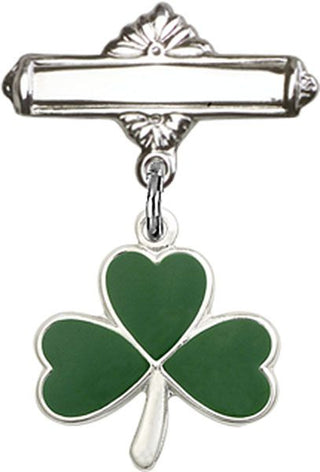Sterling Silver Polished Badge Pin Shamrock Baby Badge