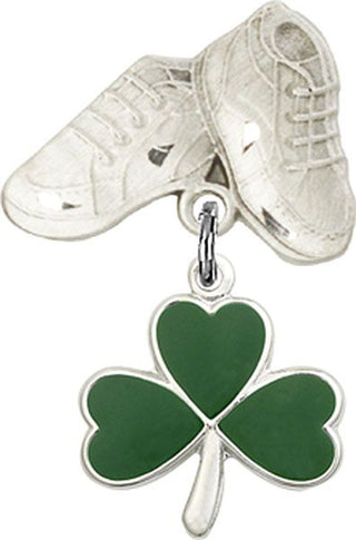 Sterling Silver Baby Boots Shamrock Baby Badge