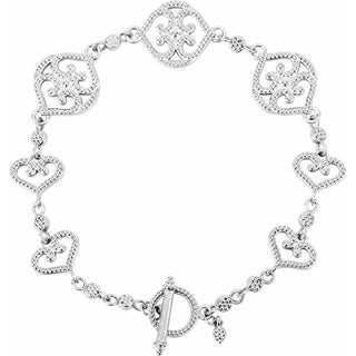 14K White Granulated Heart 7 1/2" Bracelet