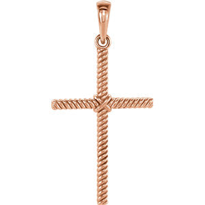 14K Rose 25.4x16.2 MM Rope Cross Pendant