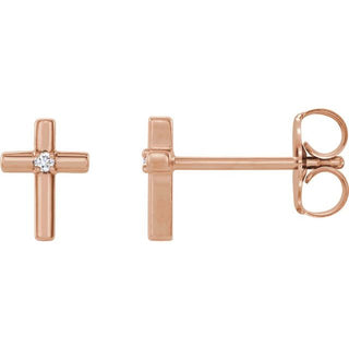 14K Rose .03 CTW Natural Diamond Cross Earrings 