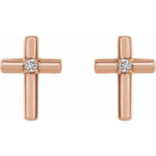 14K Rose .03 CTW Natural Diamond Cross Earrings 
