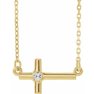 14K Yellow .03 CTW Natural Diamond Sideways Cross 16-18" Necklace