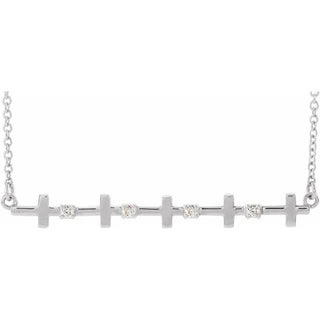 Sterling Silver .05 CTW Natural Diamond Sideways Cross Bar 18" Necklace  