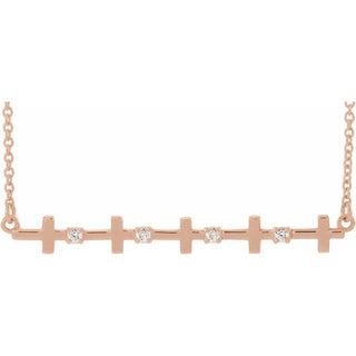 14K Rose .05 CTW Natural Diamond Sideways Cross Bar 18" Necklace  