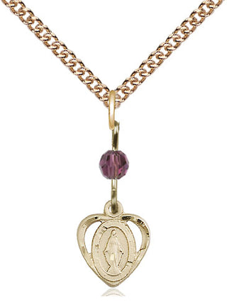 14kt Gold Filled Miraculous Medal with an Amethyst bead Religious and Catholic Jewelry
